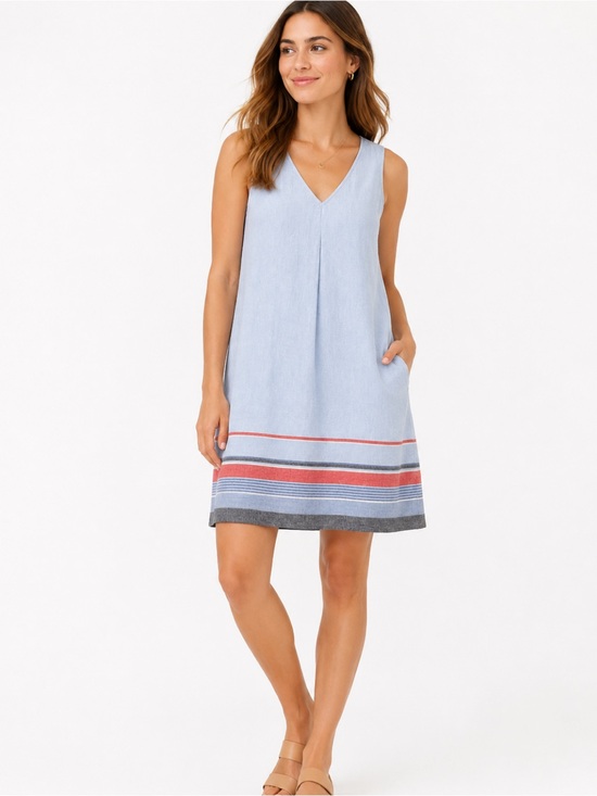 J. Jill Other - J Jill Love Linen Dress Petite Small Blue Sleeveless Stripe Hem 100% Linen